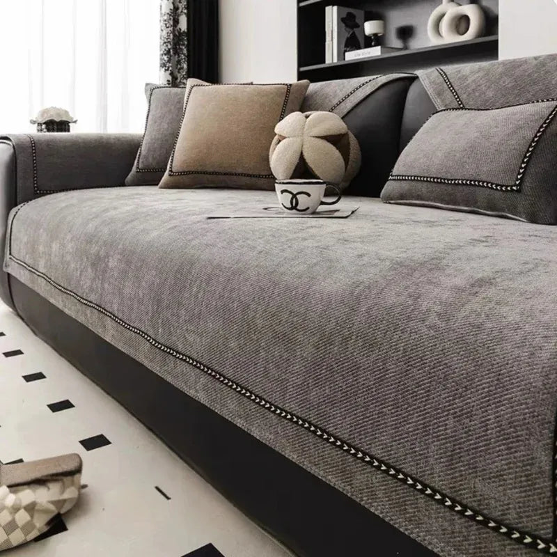 Capa de Sofá Chenille Antiderrapante Grisalho Pet Friendly para Sala - Zinova