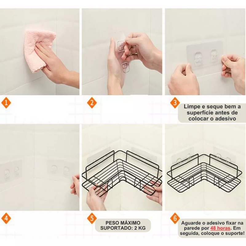 Prateleiras de canto para banheiro sem furos (Compre 1 Leve 2)